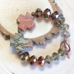 Camo Glam Bracelet Beaded Toggle Clasp Bracelet Jasper Crosses